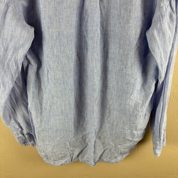 Lauren Ralph Lauren Blue Linen Embellished Crochet Lace Long Sleeve Blouse Large - Picture 7 of 10